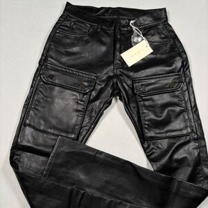 MNML Faux Leather Snap Cargo Pants Mens 29 Black Streetwear NEW